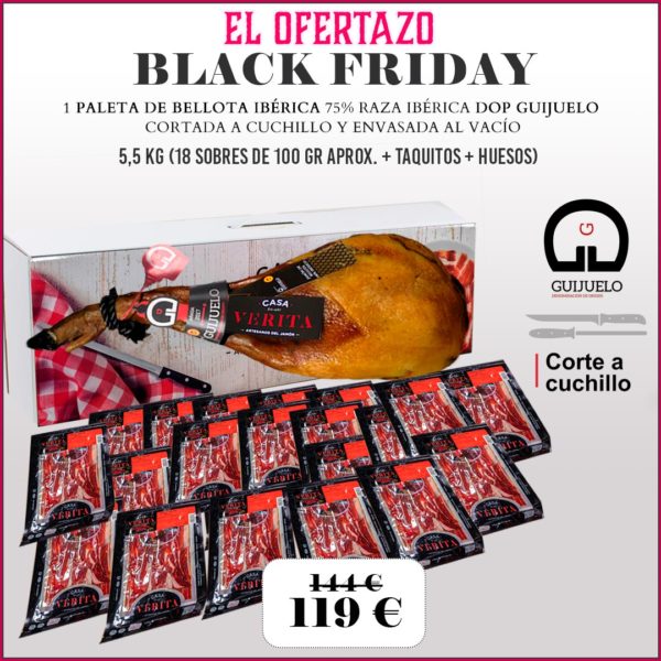 BLACK FRIDAY: PALETA DE BELLOTA IBÉRICA 75% RAZA IBÉRICA DOP GUIJUELO 5,5 kg CORTADA A CUCHILLO