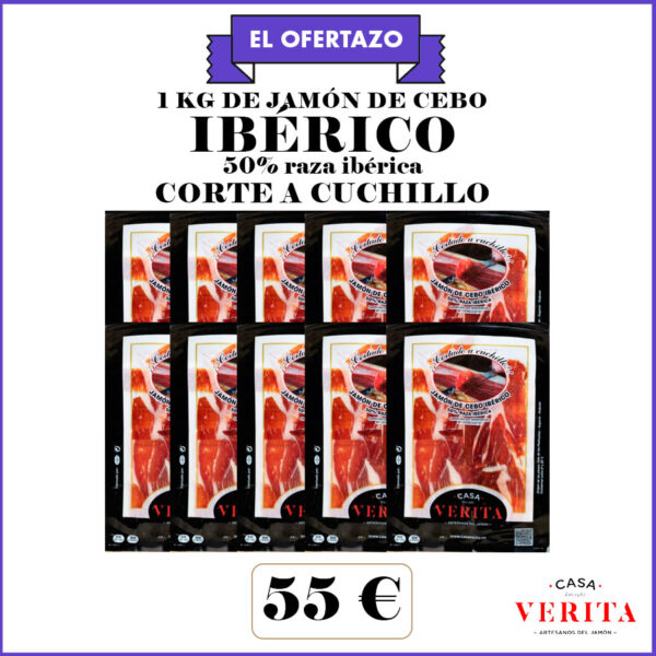 El ofertazo: 1 kg de jamón de cebo ibérico (50% raza ibérica) cortado a cuchillo