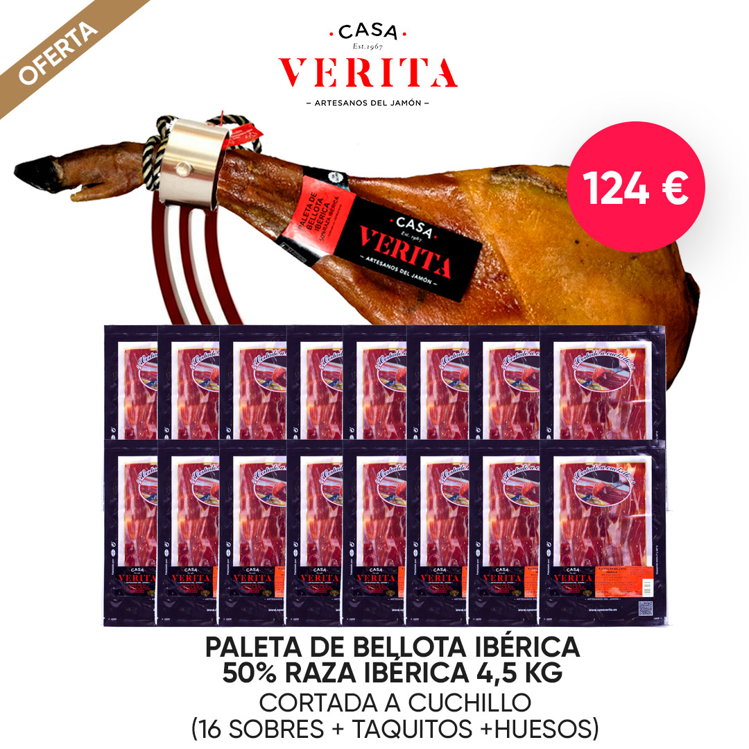 Paleta de bellota ibérica 50% R.I. 4,5 KG loncheada a cuchillo | Oferta